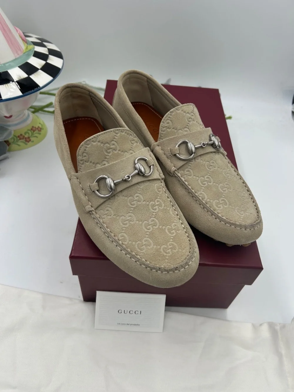 Men’s Gucci Suede Embossed Driver Loafers Size 8/fits 9 US